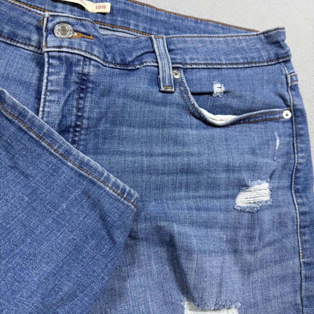 Levis Mid Length Shorts Womens 18W Blue Distressed Denim Jean Shorts
